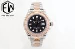 Rolex Yacht-Master 40mm 3235 Movement 904L Steel Black Face Blue Lume TT Rose Gold Oyster Strap Watch